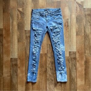 Underground Blue Skinny Jeans with Distressing‎